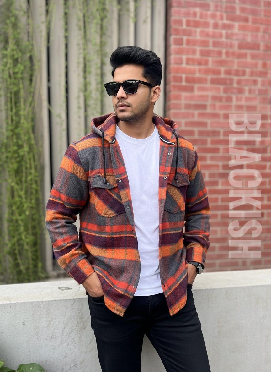 Heavy Winter Premium Orange Shacket front